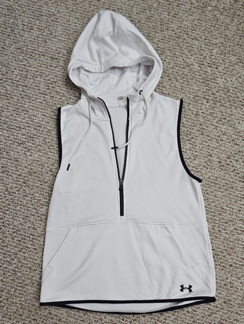 Under Armour Women's White Sleeveless Zip Hoodie with Black Trim
